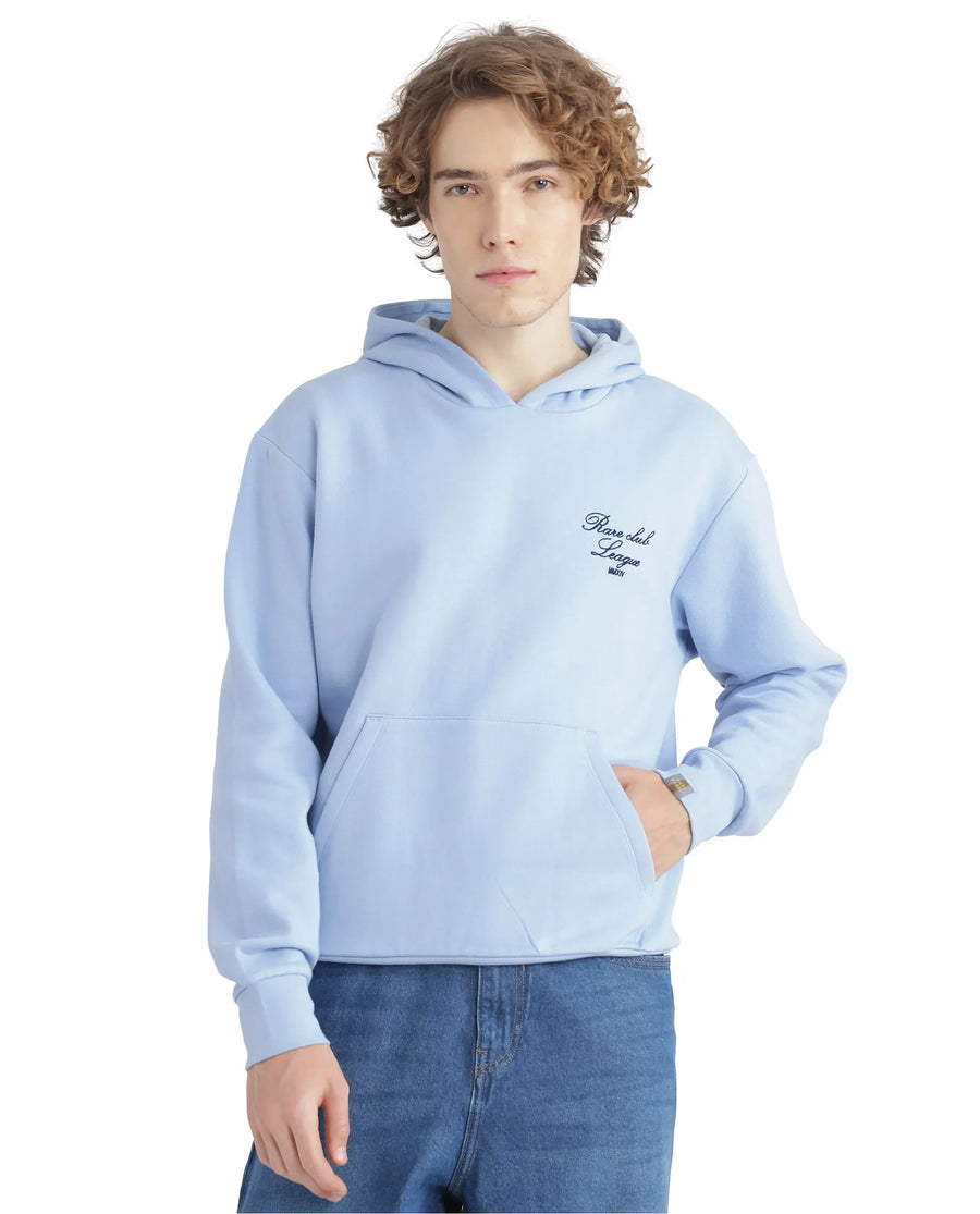 Rare Rabbit Men's Kant Light Blue Cotton Blend Graphic Print Boxy Fit Full Sleeve Hooded Sweatshirt