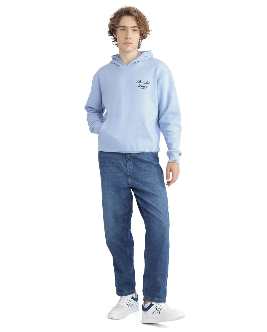 Rare Rabbit Men's Kant Light Blue Cotton Blend Graphic Print Boxy Fit Full Sleeve Hooded Sweatshirt
