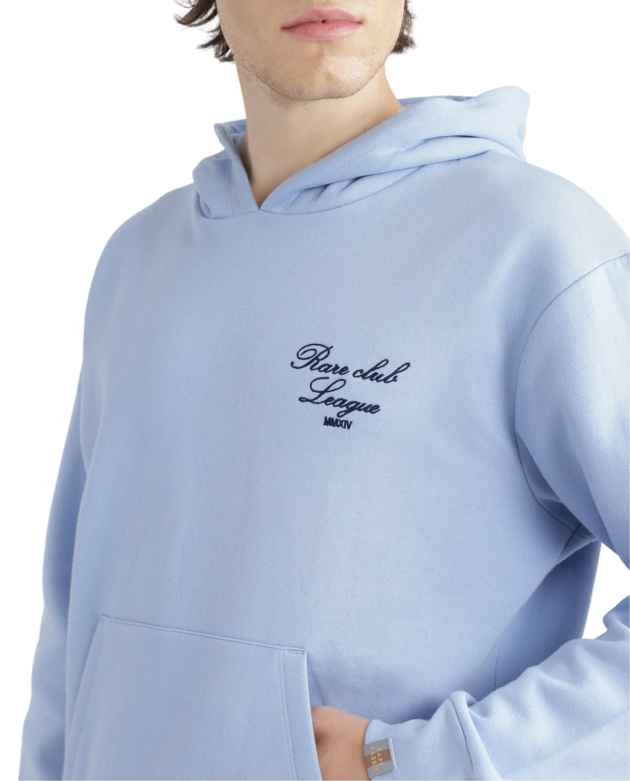 Rare Rabbit Men's Kant Light Blue Cotton Blend Graphic Print Boxy Fit Full Sleeve Hooded Sweatshirt
