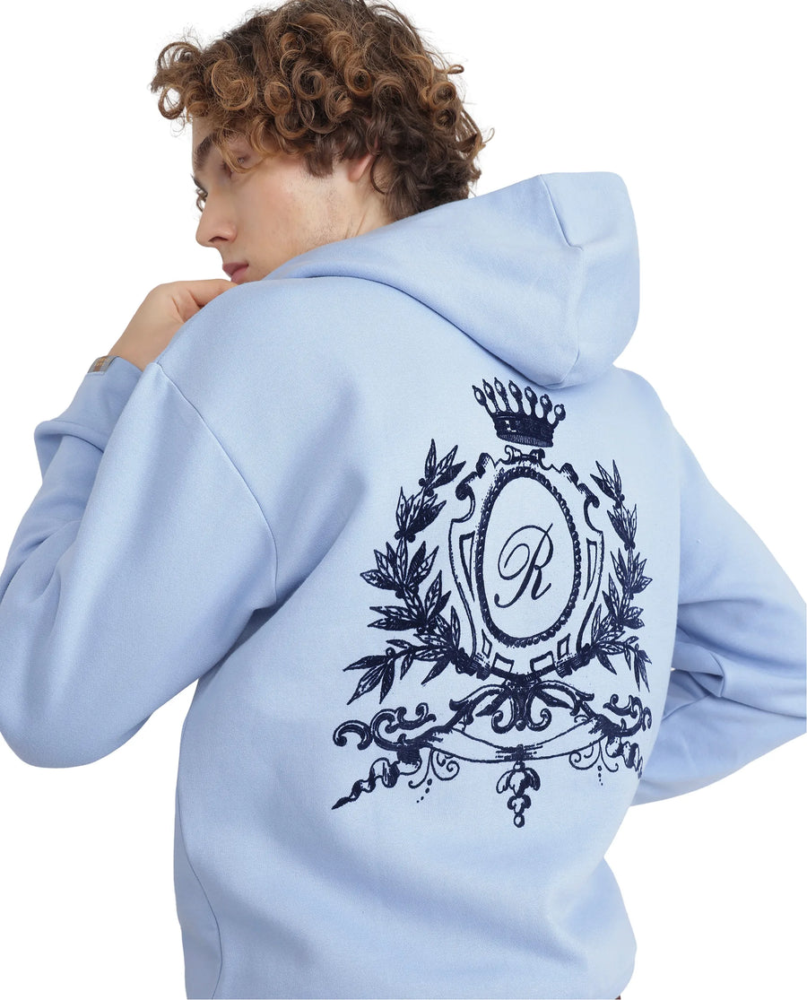 Rare Rabbit Men's Kant Light Blue Cotton Blend Graphic Print Boxy Fit Full Sleeve Hooded Sweatshirt