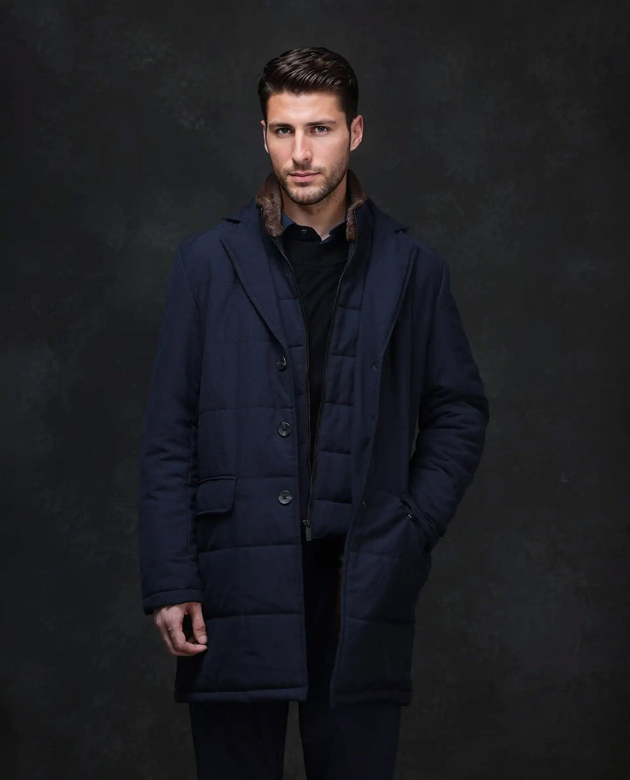Rare Rabbit Men's Karlo Navy Polyester Plain Regular Fit Full Sleeve High Neck Jacket