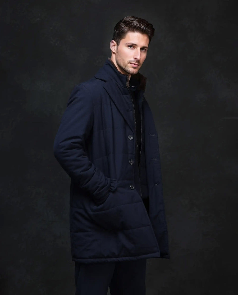 Rare Rabbit Men's Karlo Navy Polyester Plain Regular Fit Full Sleeve High Neck Jacket