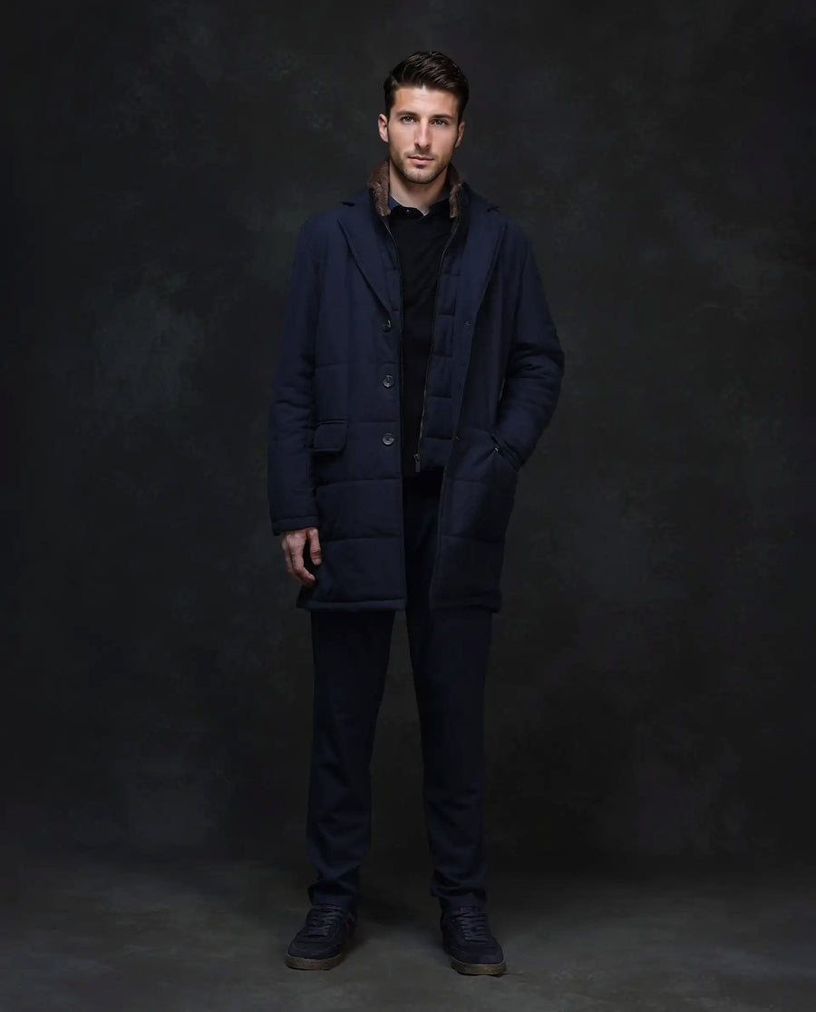 Rare Rabbit Men's Karlo Navy Polyester Plain Regular Fit Full Sleeve High Neck Jacket
