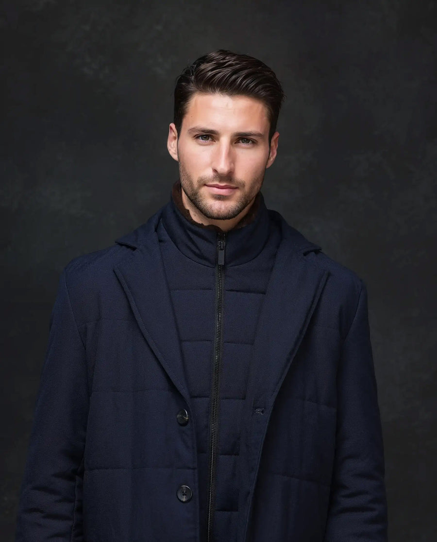 Rare Rabbit Men's Karlo Navy Polyester Plain Regular Fit Full Sleeve High Neck Jacket