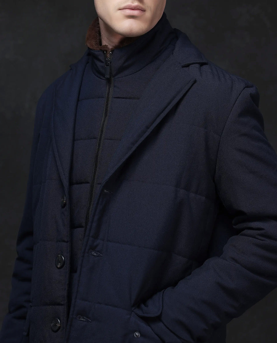 Rare Rabbit Men's Karlo Navy Polyester Plain Regular Fit Full Sleeve High Neck Jacket