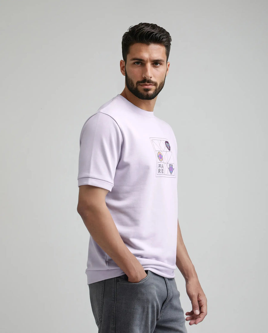 Rare Rabbit Men's Kart Light Purple Cotton Blend Graphic Print Relaxed Fit Half Sleeve Crew Neck T-Shirt