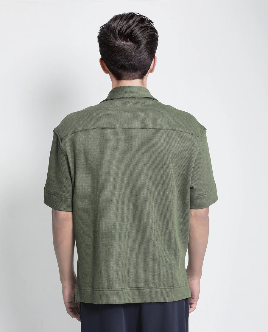 Rare Rabbit Men's Kash Dark Green Viscose Plain Boxy Fit Half Sleeve Collared Shirt