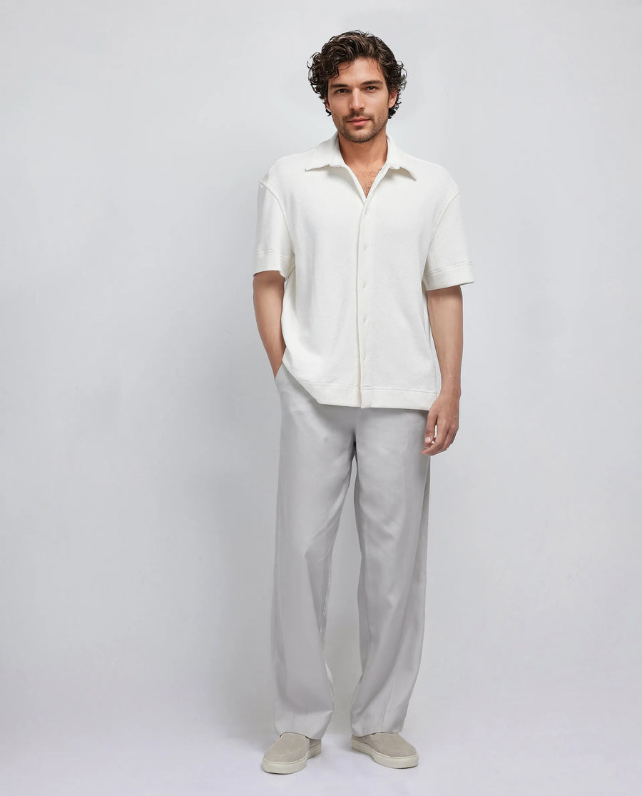 Rare Rabbit Men's Kash White Viscose Plain Boxy Fit Half Sleeve Collared Shirt