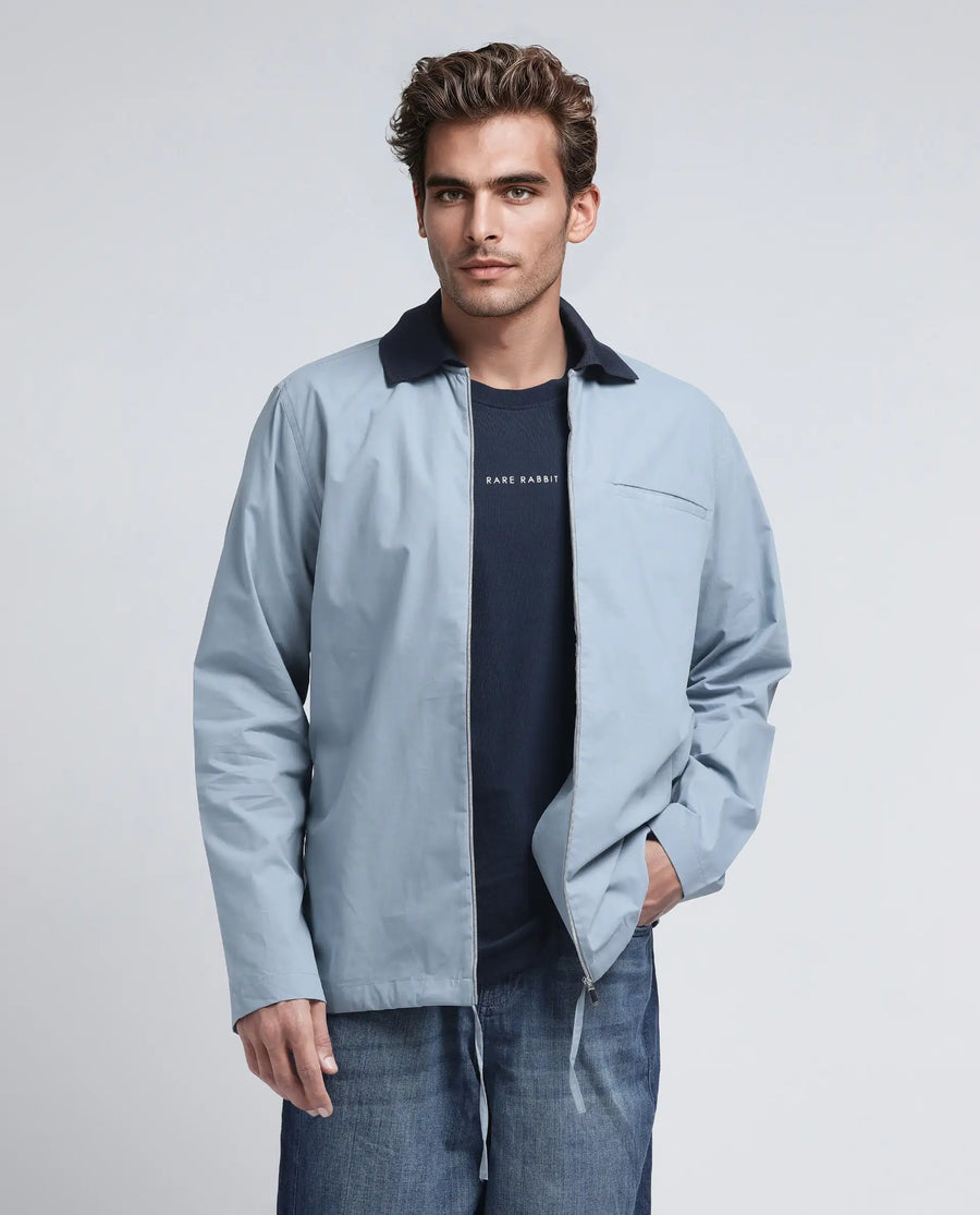 Rare Rabbit Men's Kax Light Blue Cotton Plain Relaxed Fit Full Sleeve Collared Shirt