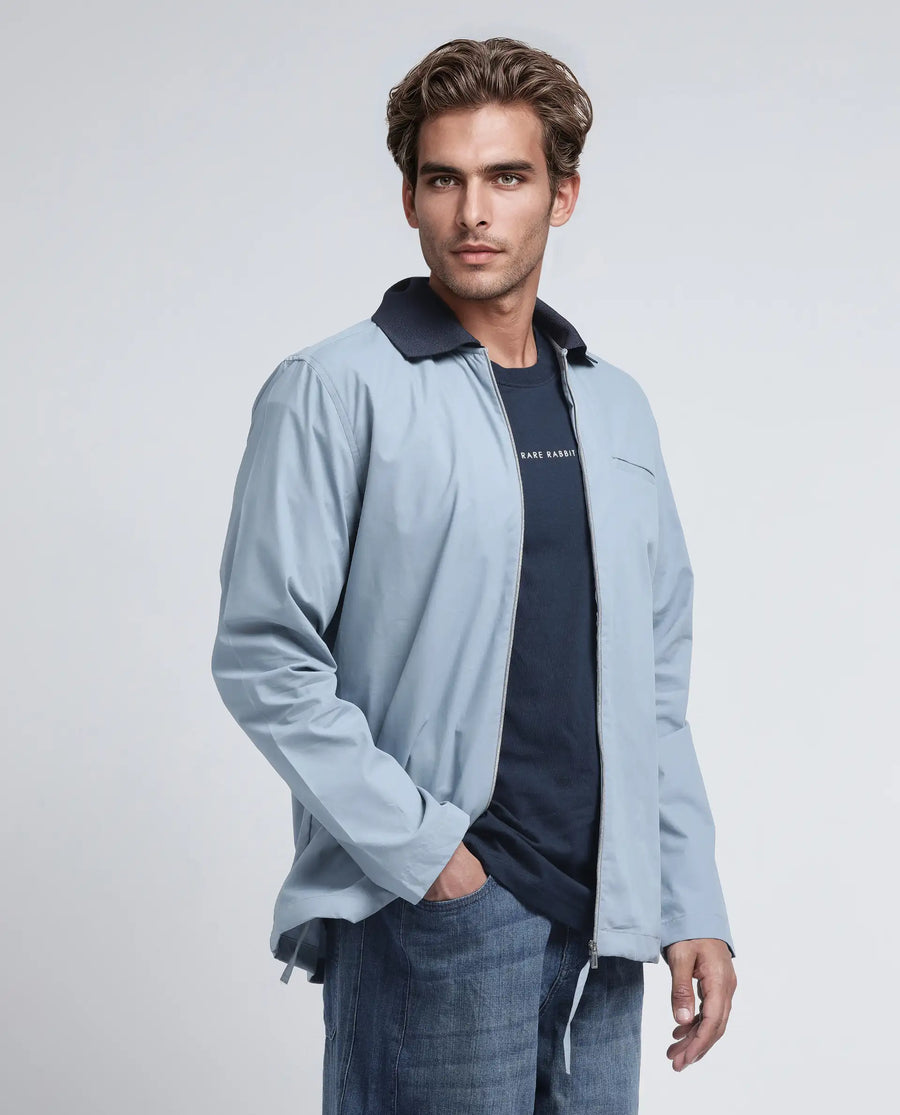 Rare Rabbit Men's Kax Light Blue Cotton Plain Relaxed Fit Full Sleeve Collared Shirt