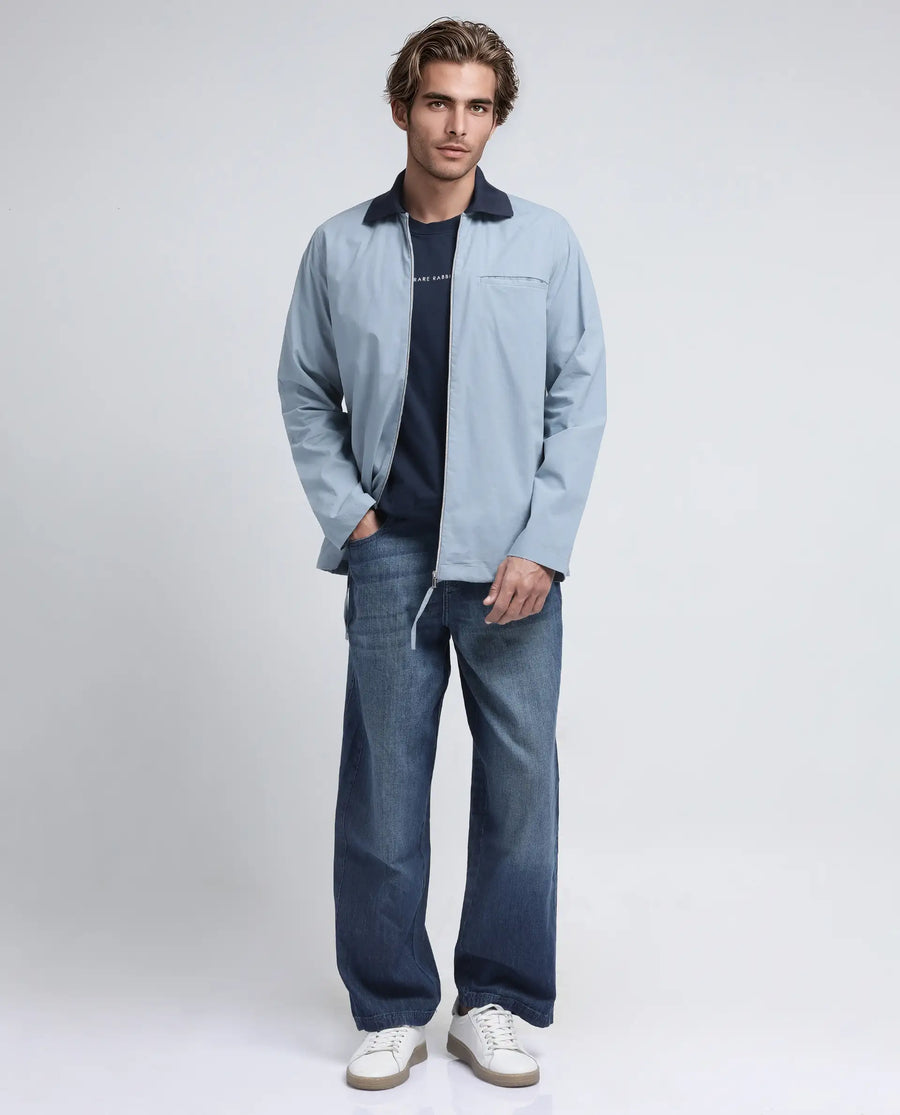 Rare Rabbit Men's Kax Light Blue Cotton Plain Relaxed Fit Full Sleeve Collared Shirt
