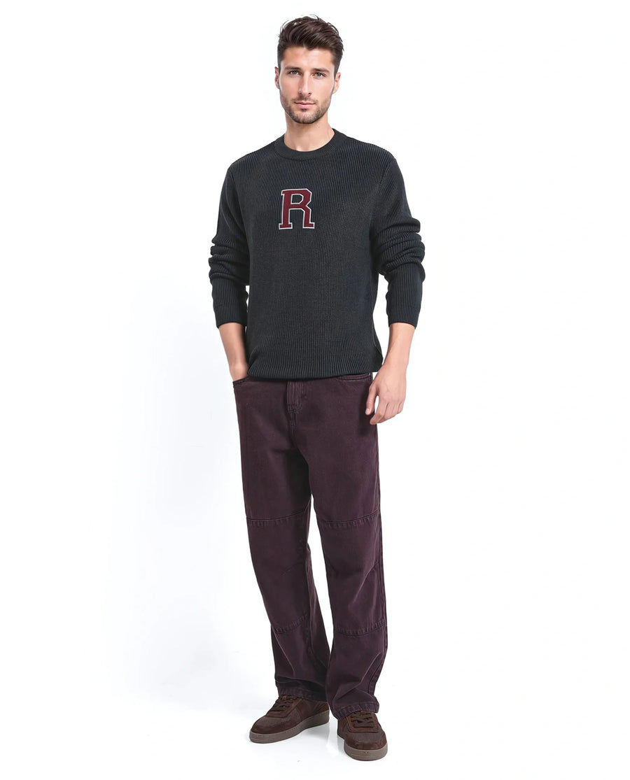 Rare Rabbit Men's Kazu Navy Cotton Applique Print Regular Fit Full Sleeve Crew Neck Sweater