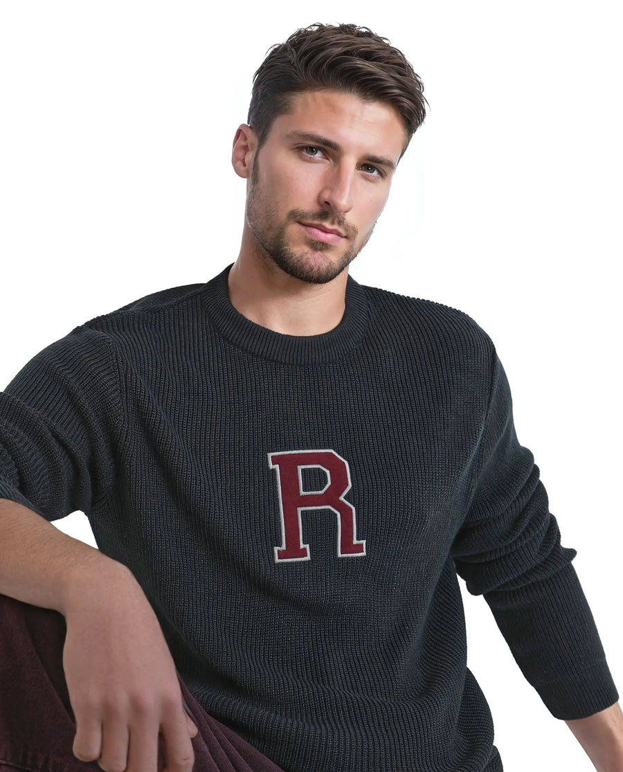 Rare Rabbit Men's Kazu Navy Cotton Applique Print Regular Fit Full Sleeve Crew Neck Sweater