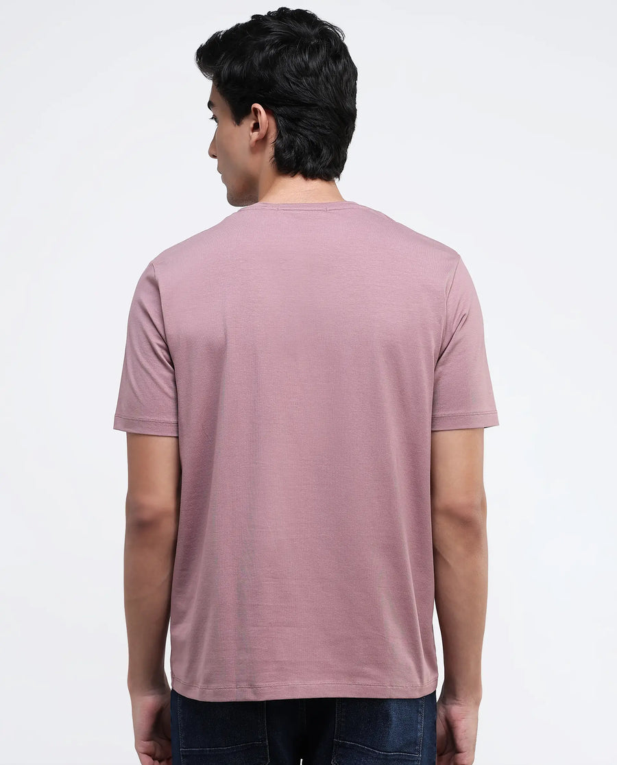 Rare Rabbit Men's Keat Pink Cotton Graphic Print Regular Fit Half Sleeve Crew Neck T-Shirt