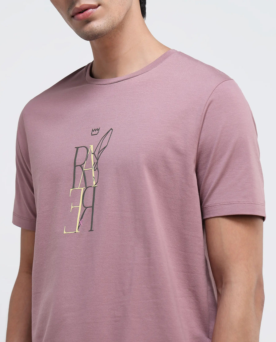Rare Rabbit Men's Keat Pink Cotton Graphic Print Regular Fit Half Sleeve Crew Neck T-Shirt