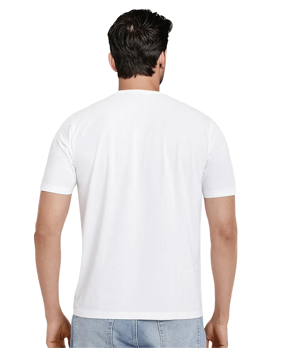 Rare Rabbit Men's Keat White Cotton Graphic Print Regular Fit Half Sleeve Crew Neck T-Shirt