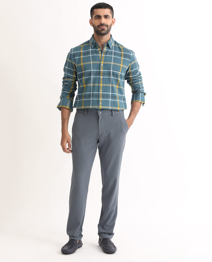 Rare Rabbit Men's Keller Navy Cotton Checked Print Regular Fit Full Sleeve Collared Shirt