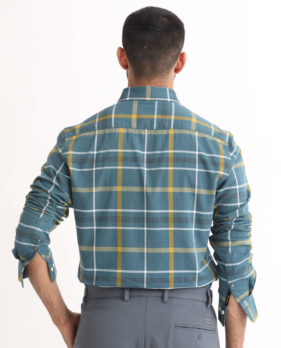 Rare Rabbit Men's Keller Navy Cotton Checked Print Regular Fit Full Sleeve Collared Shirt