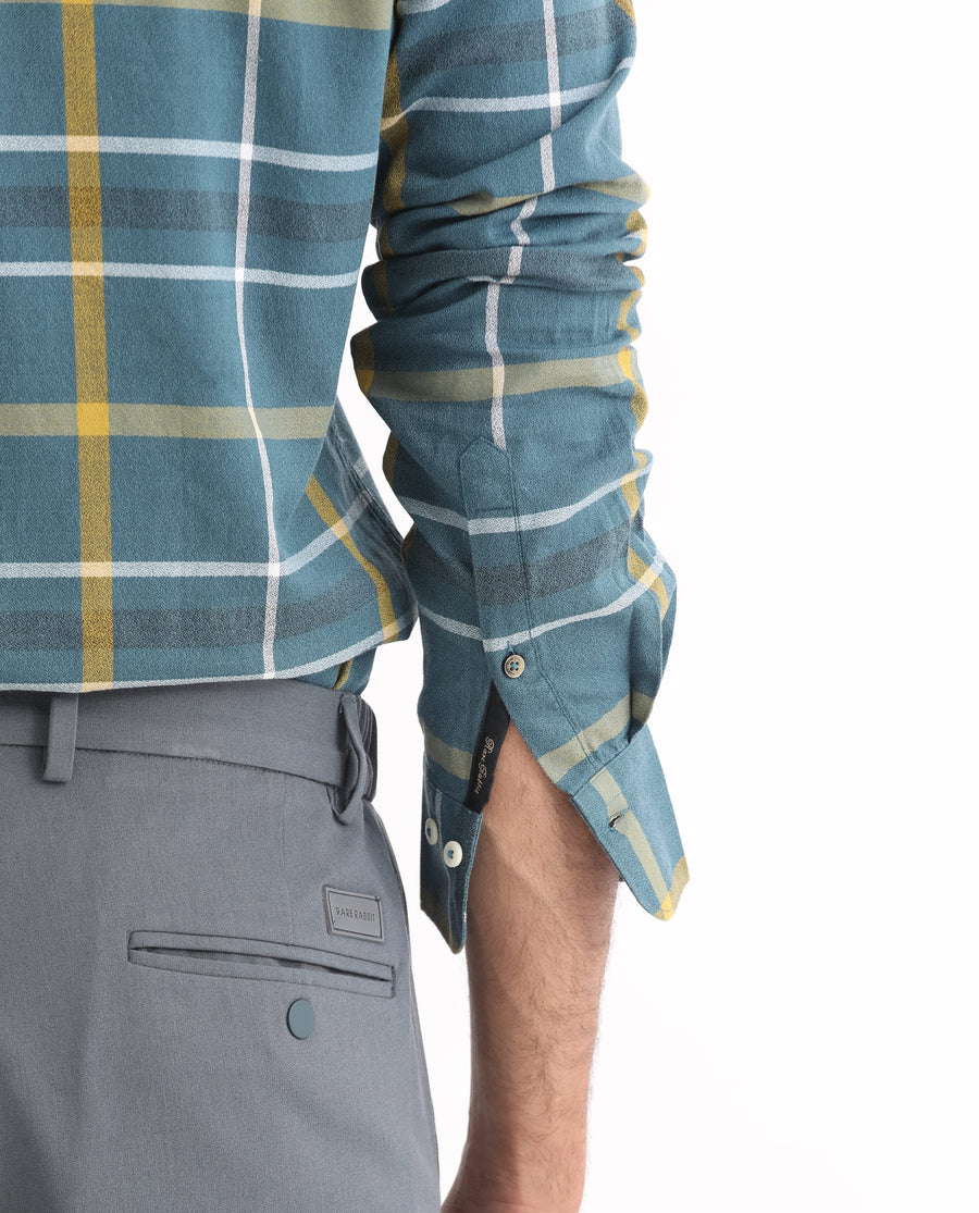 Rare Rabbit Men's Keller Navy Cotton Checked Print Regular Fit Full Sleeve Collared Shirt