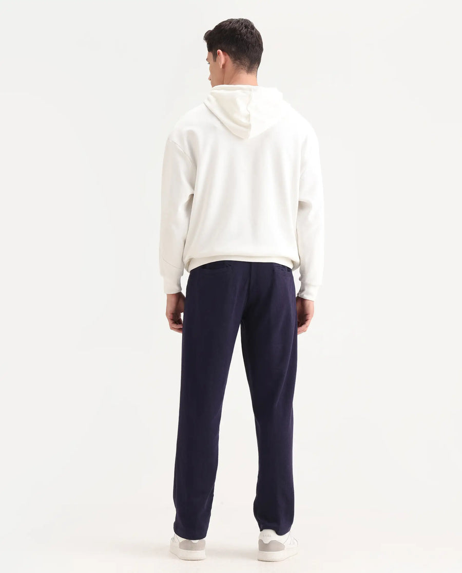 Rare Rabbit Men's Kelo Dark Purple Cotton Blend Plain Regular Fit Trouser