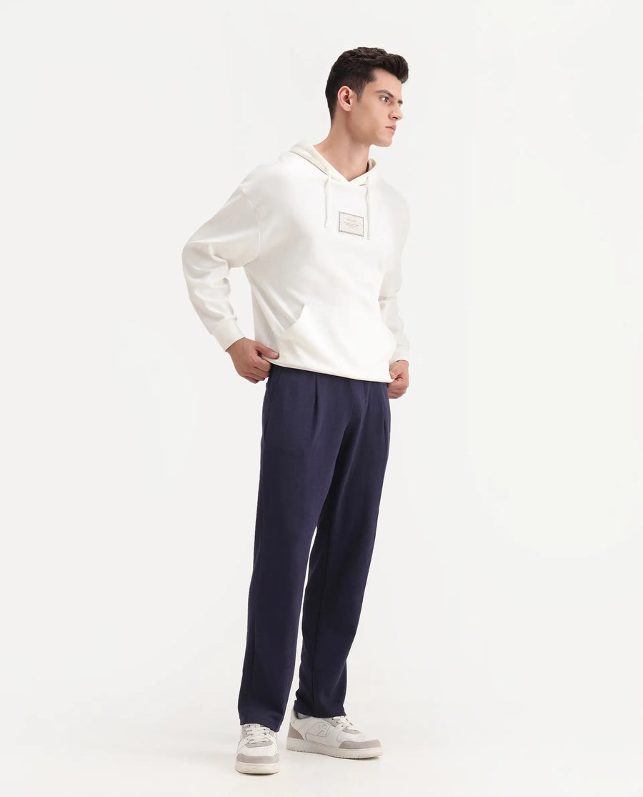 Rare Rabbit Men's Kelo Dark Purple Cotton Blend Plain Regular Fit Trouser