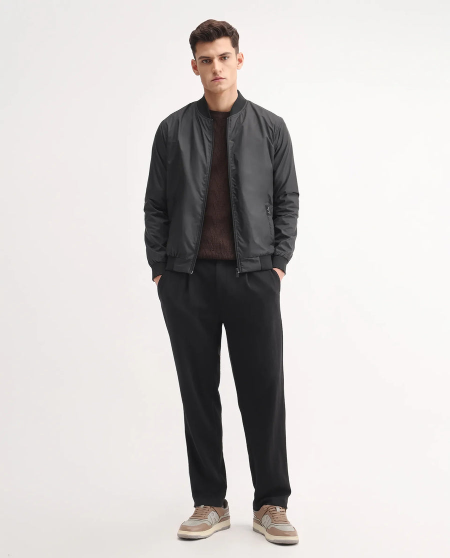 Rare Rabbit Men's Keloe Black Cotton Blend Plain Relaxed Fit Trouser