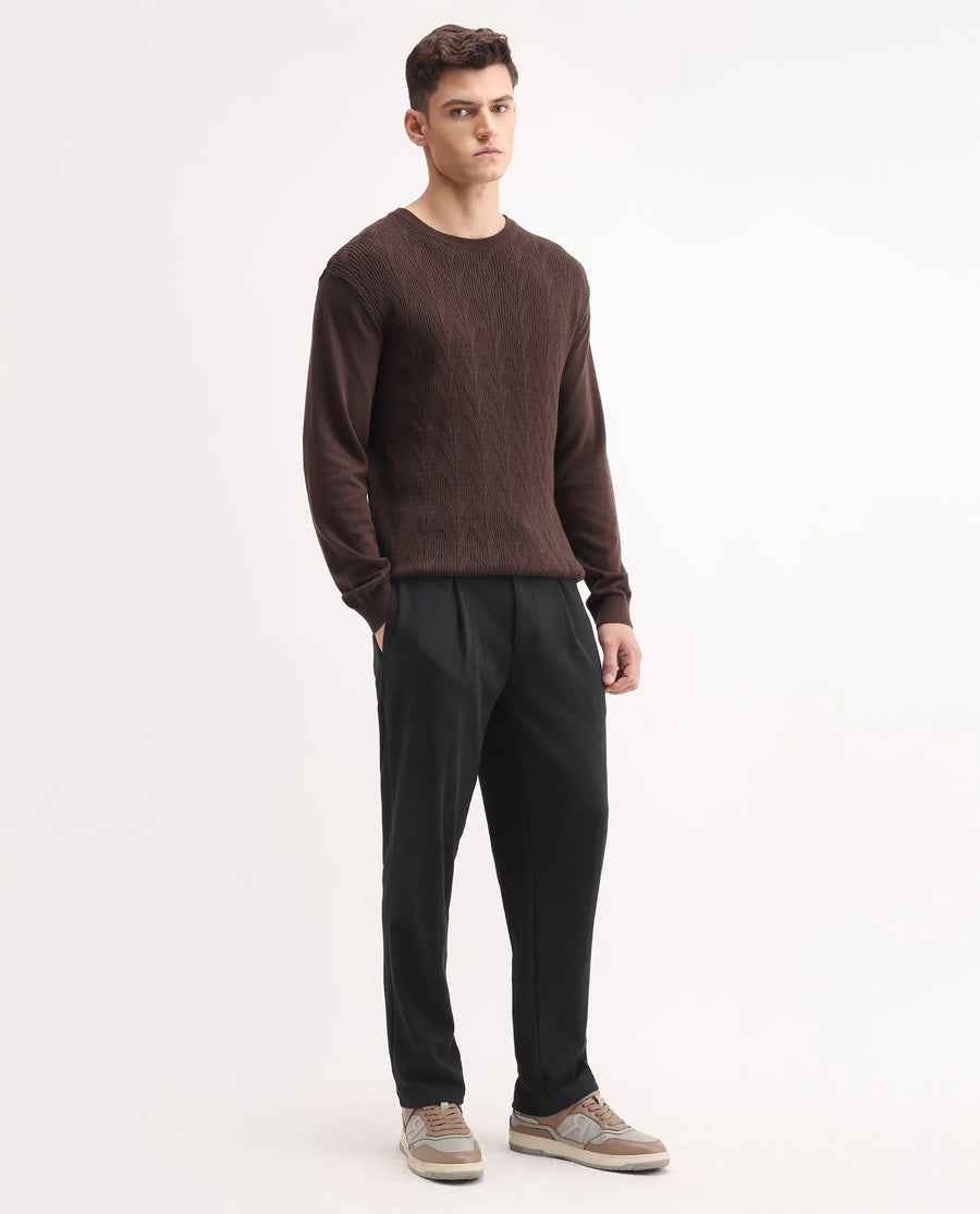 Rare Rabbit Men's Keloe Black Cotton Blend Plain Relaxed Fit Trouser