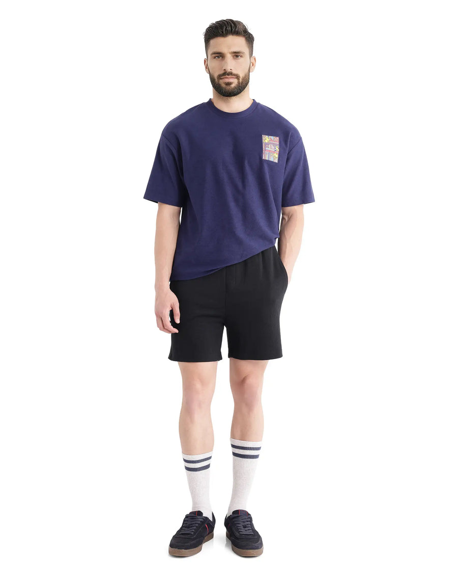Rare Rabbit Men's Kelor Black Cotton Blend Plain Regular Fit Shorts
