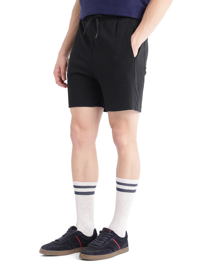 Rare Rabbit Men's Kelor Black Cotton Blend Plain Regular Fit Shorts