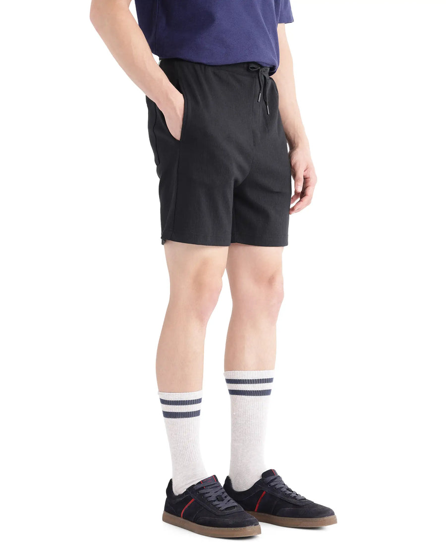 Rare Rabbit Men's Kelor Black Cotton Blend Plain Regular Fit Shorts