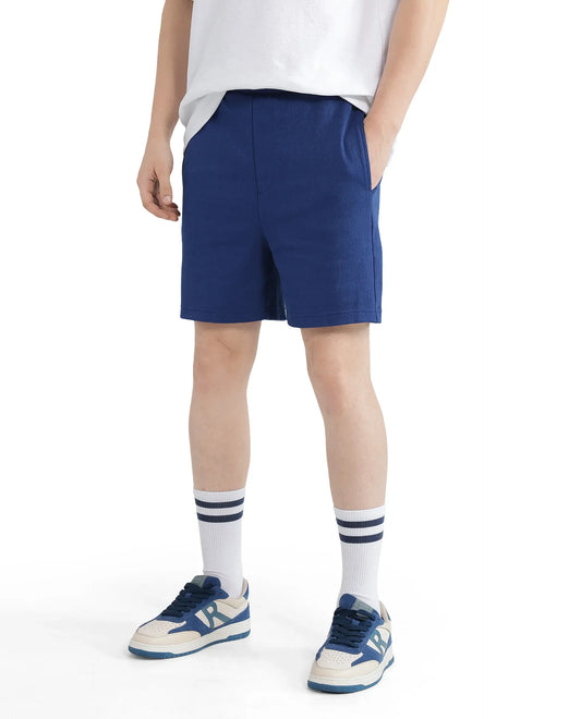 Rare Rabbit Men's Kelor Blue Cotton Blend Plain Regular Fit Shorts