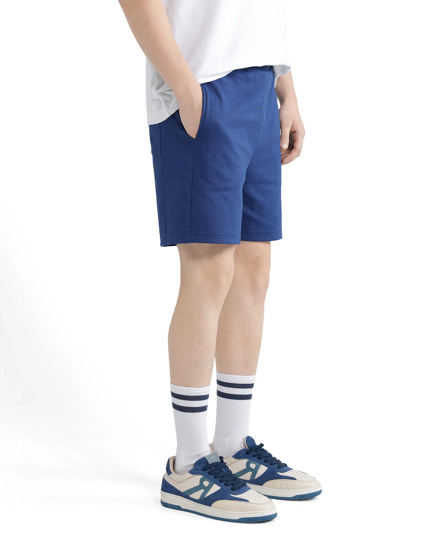 Rare Rabbit Men's Kelor Blue Cotton Blend Plain Regular Fit Shorts