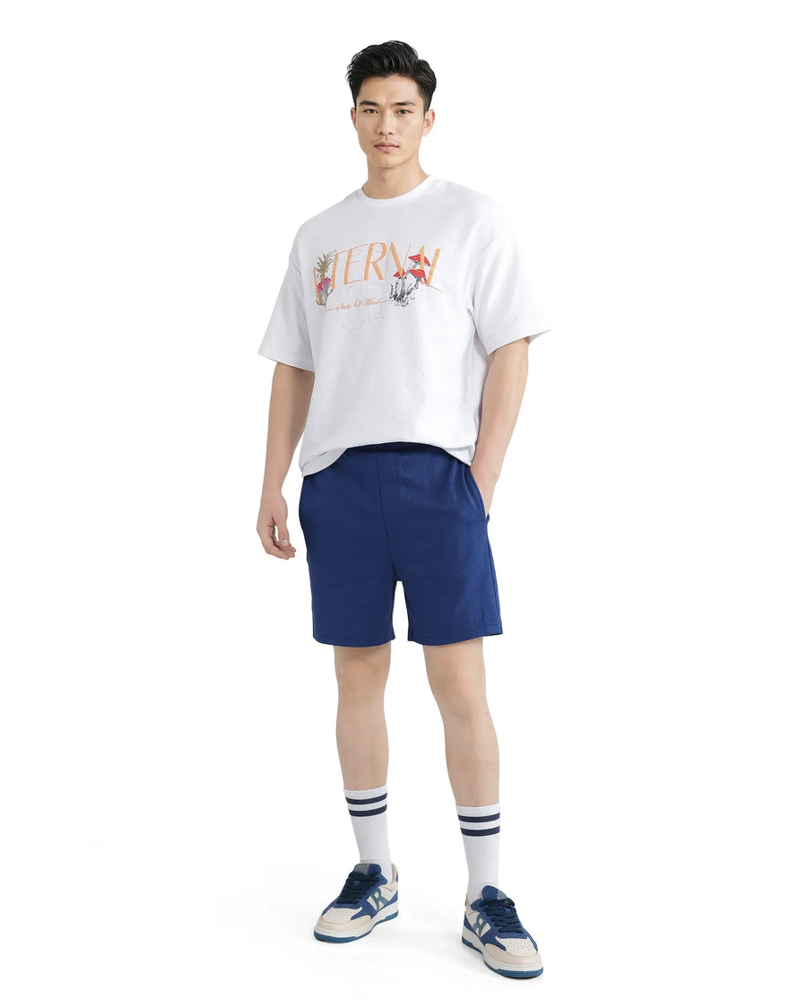 Rare Rabbit Men's Kelor Blue Cotton Blend Plain Regular Fit Shorts
