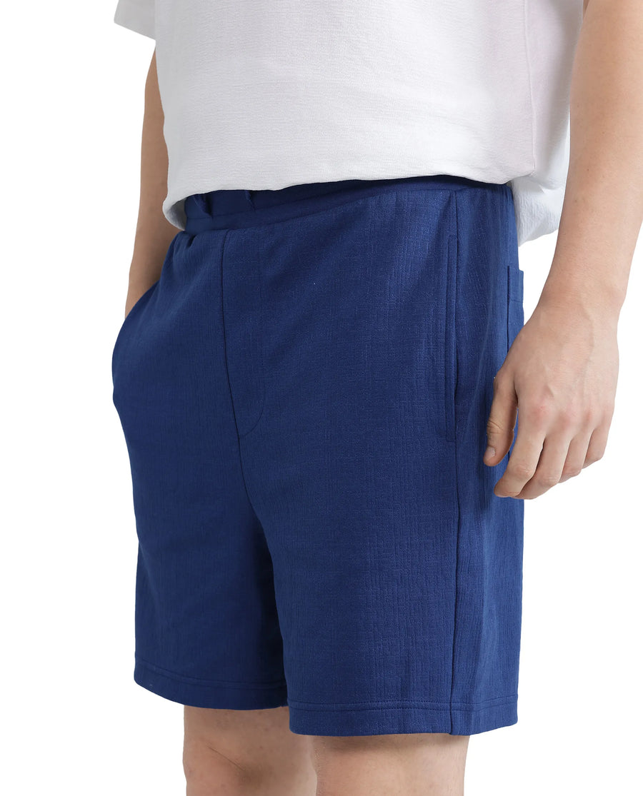 Rare Rabbit Men's Kelor Blue Cotton Blend Plain Regular Fit Shorts