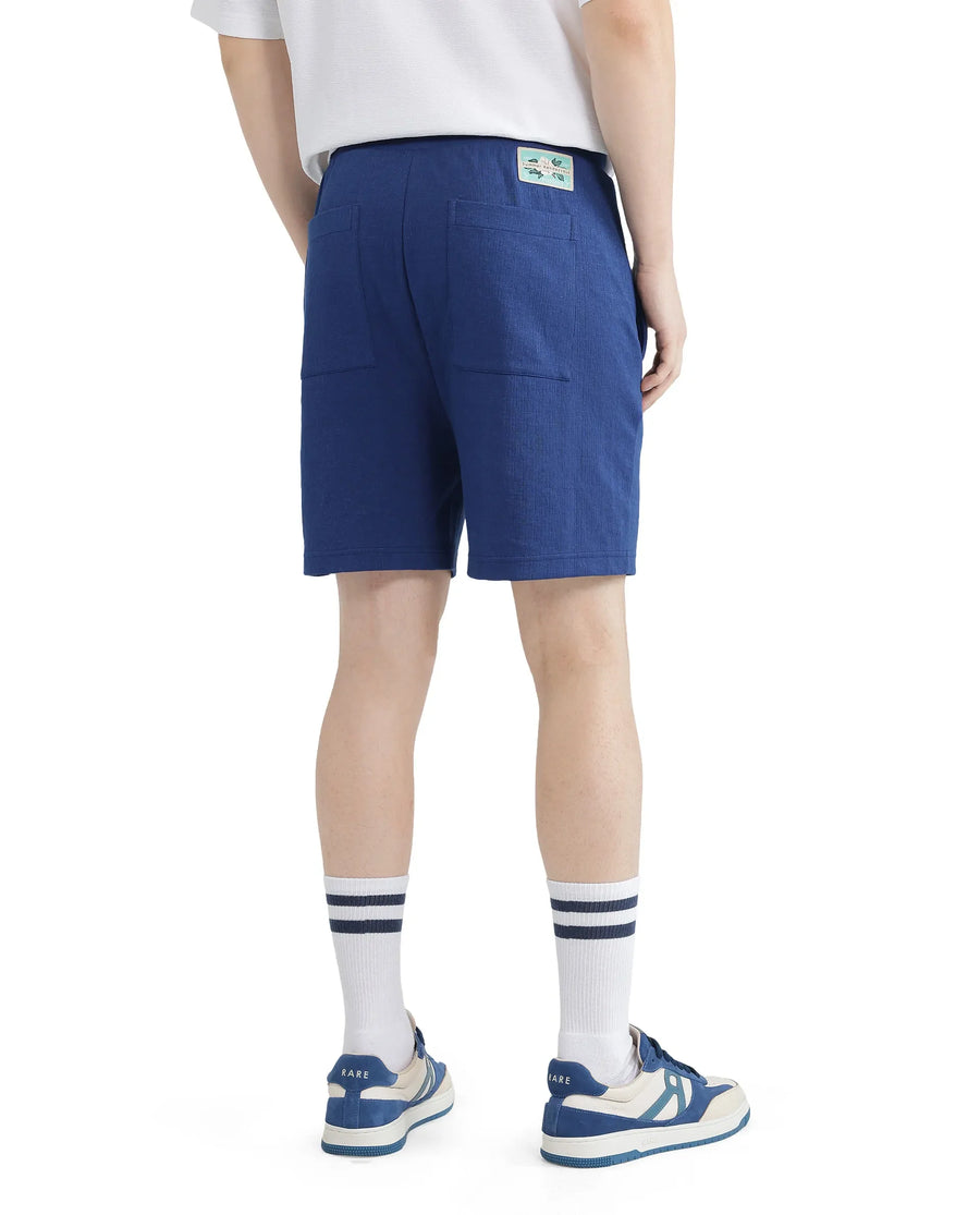 Rare Rabbit Men's Kelor Blue Cotton Blend Plain Regular Fit Shorts
