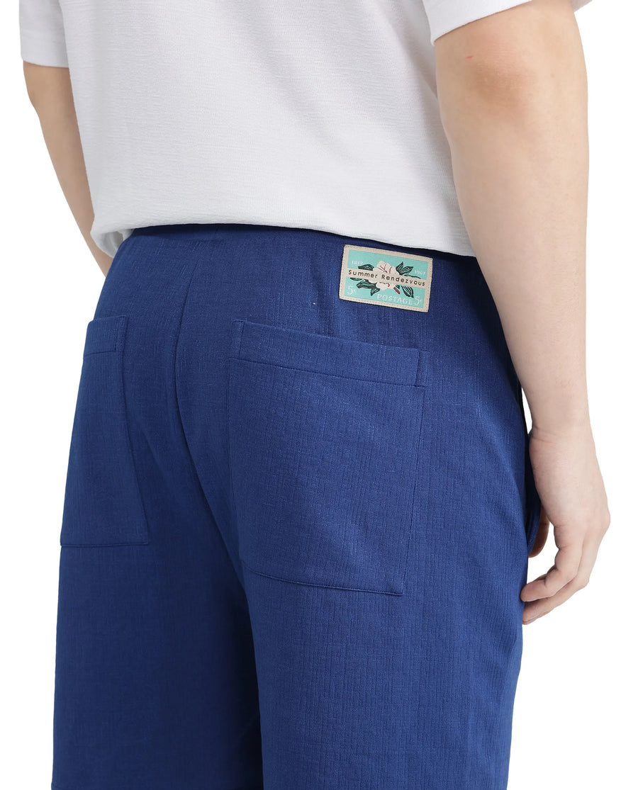 Rare Rabbit Men's Kelor Blue Cotton Blend Plain Regular Fit Shorts