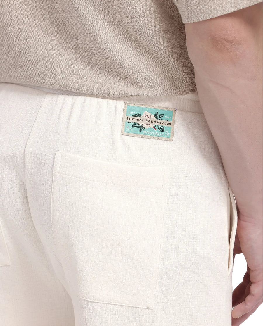 Rare Rabbit Men's Kelor Off White Cotton Blend Plain Regular Fit Shorts