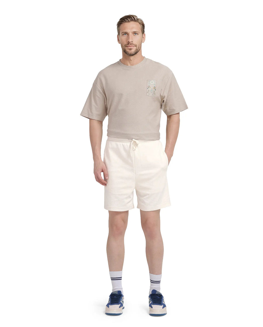 Rare Rabbit Men's Kelor Off White Cotton Blend Plain Regular Fit Shorts
