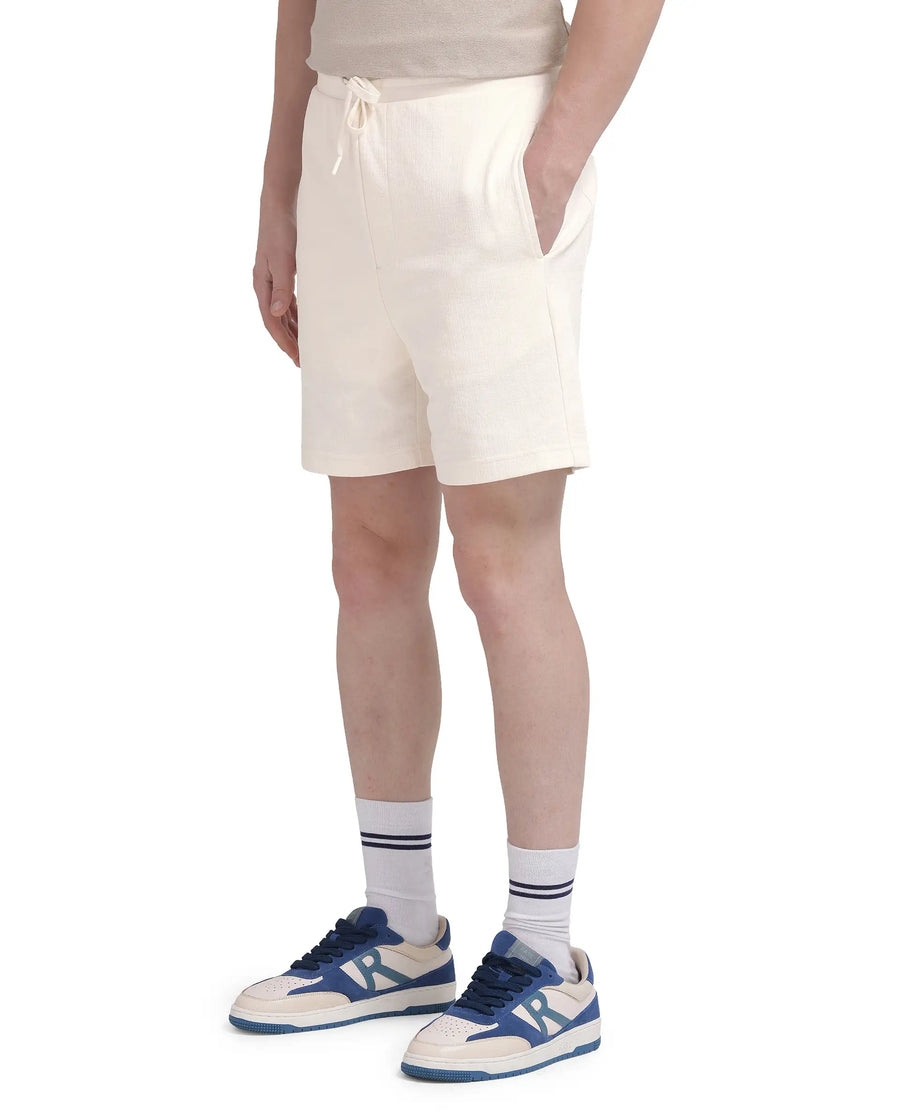 Rare Rabbit Men's Kelor Off White Cotton Blend Plain Regular Fit Shorts