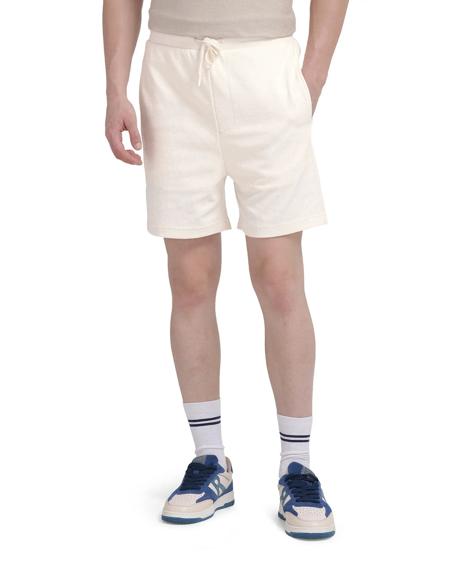 Rare Rabbit Men's Kelor Off White Cotton Blend Plain Regular Fit Shorts