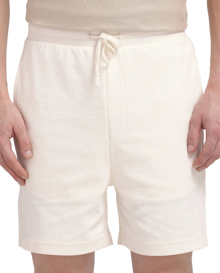 Rare Rabbit Men's Kelor Off White Cotton Blend Plain Regular Fit Shorts