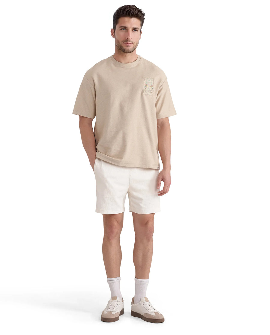 Rare Rabbit Men's Kelor Off White Cotton Blend Plain Regular Fit Shorts