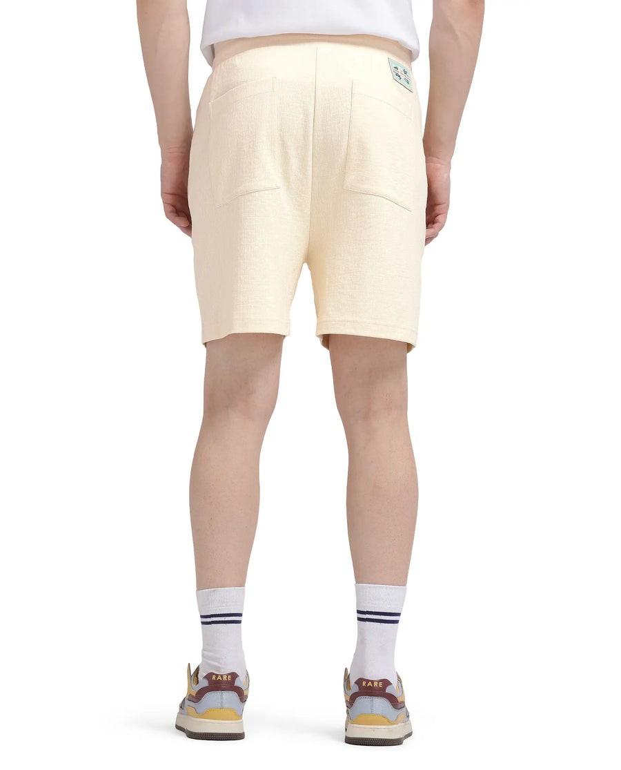 Rare Rabbit Men's Kelor Pastel Yellow Cotton Blend Plain Regular Fit Shorts