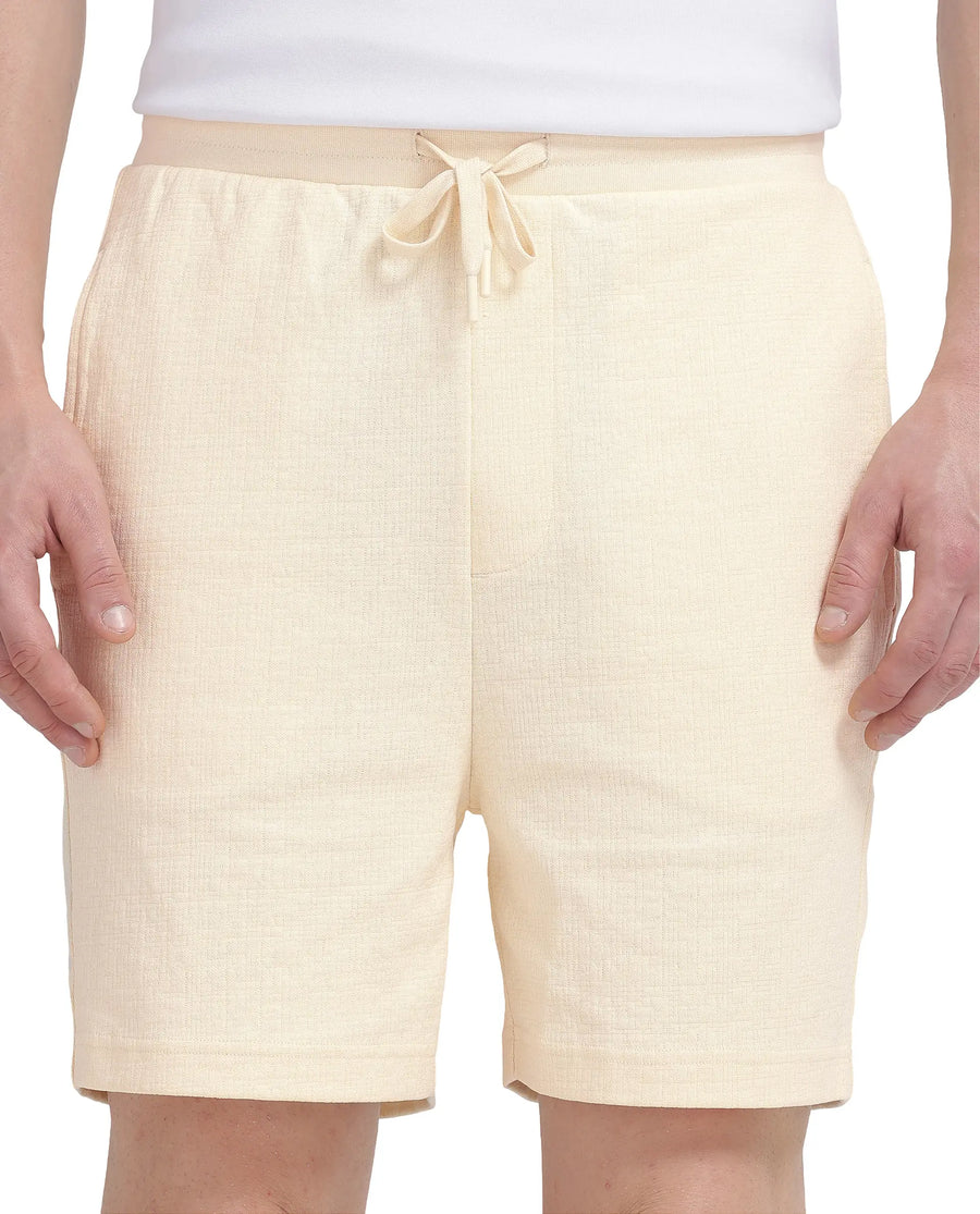Rare Rabbit Men's Kelor Pastel Yellow Cotton Blend Plain Regular Fit Shorts