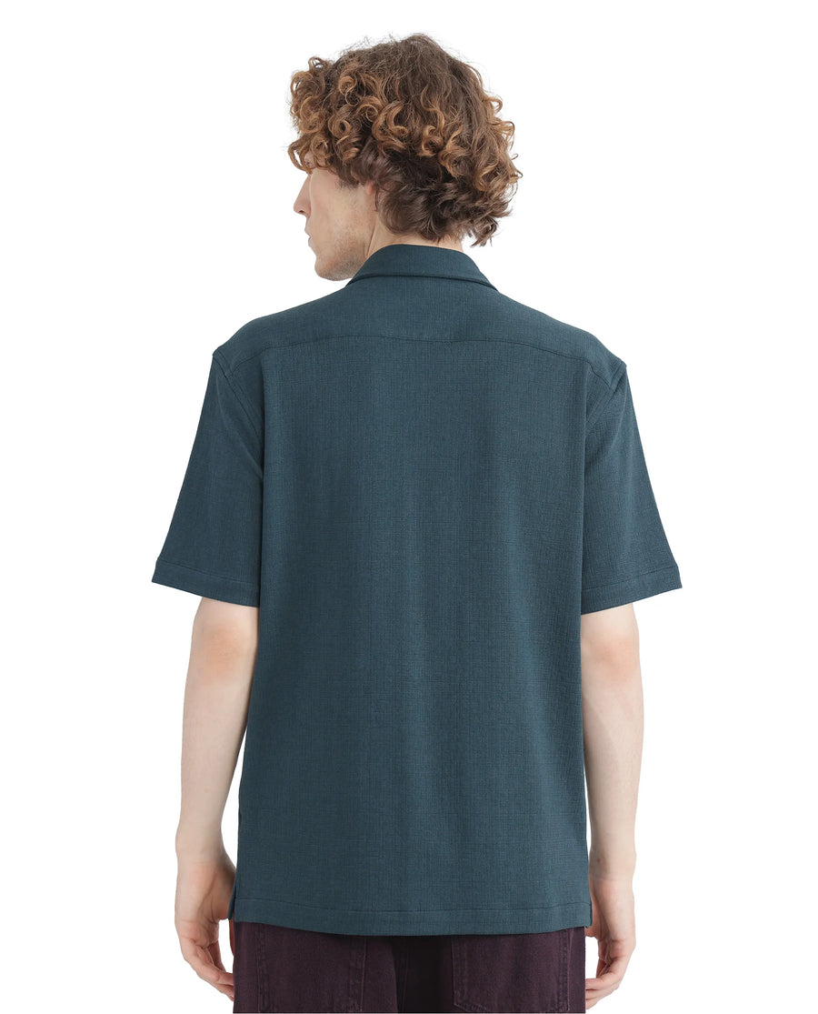 Rare Rabbit Men's Kelos-Ss Dark Green Cotton Blend Plain Boxy Fit Half Sleeve Cuban Collar Shirt