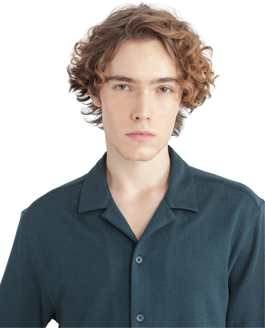 Rare Rabbit Men's Kelos-Ss Dark Green Cotton Blend Plain Boxy Fit Half Sleeve Cuban Collar Shirt