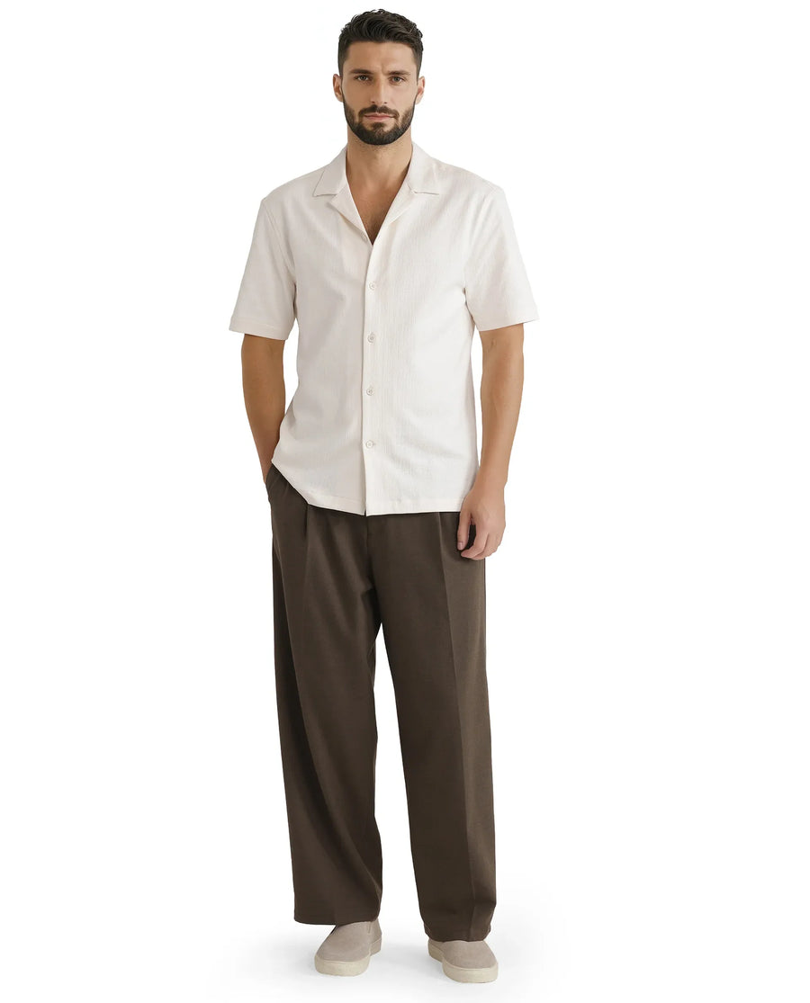 Rare Rabbit Men's Kelos Ss Off White Cotton Blend Plain Boxy Fit Half Sleeve Cuban Collar Shirt