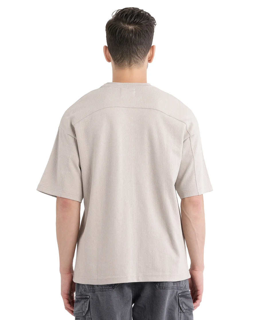 Rare Rabbit Men's Kelos Light Grey Cotton Blend Plain Oversized Fit Half Sleeve Crew Neck T-Shirt