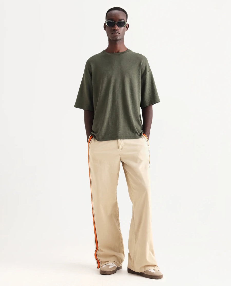Rare Rabbit Men's Kelos Olive Cotton Blend Plain Oversized Fit Half Sleeve Crew Neck T-Shirt