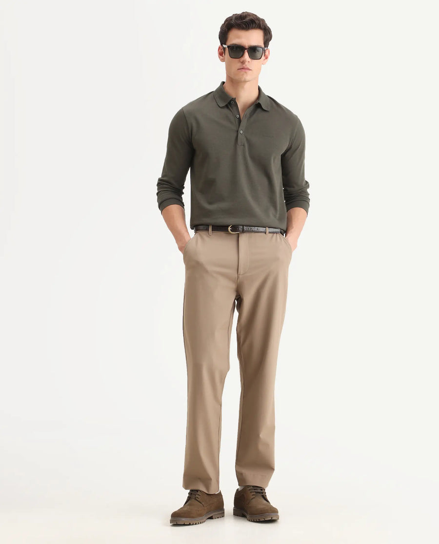 Rare Rabbit Men Kenal Beige Polyester Blend Fabric Button Closure Plain Trouser